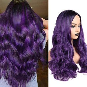 NIP! Ombre Wig Purple Wigs Long Curly Wavy Hair Wigs Heat Resistant 2 Tones